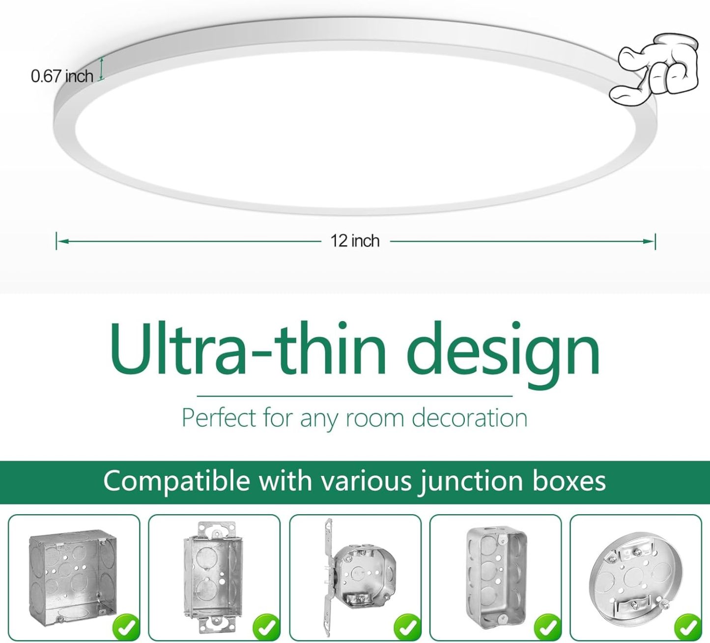 Brightever 4Pack LED Flush Mount Ceiling Light Fixture, 12 Inch 24W, Super Slim 0.67 Inch, 3200LM, Dimmable & 2700K-6500K 5 Color Selectable LED Ceiling Lights for Bedroom