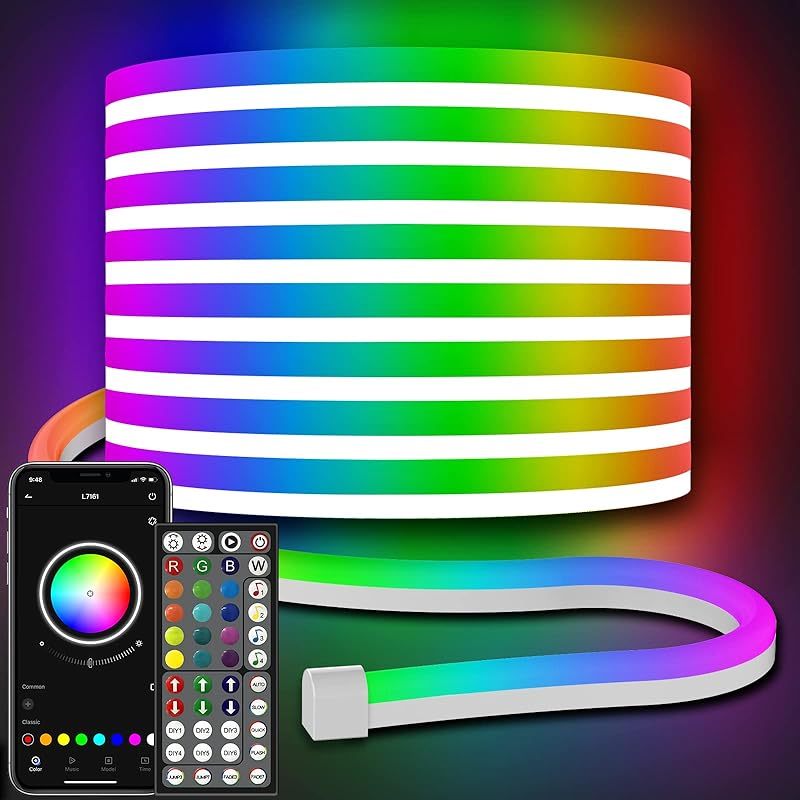 AILBTON 50FT Led Neon Rope Lights Control with App/Remote,Flexible Led Rope Light,Multiple Modes,IP65 Outdoor RGB Lights Waterproof,Music Sync Gaming Led Neon Strip Light for Bedroom Decor (50FT)