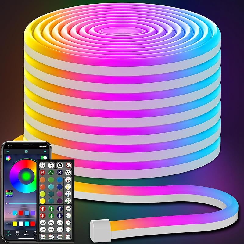 AILBTON 50FT Led Neon Rope Lights Control with App/Remote,Flexible Led Rope Light,Multiple Modes,IP65 Outdoor RGB Lights Waterproof,Music Sync Gaming Led Neon Strip Light for Bedroom Decor (50FT)