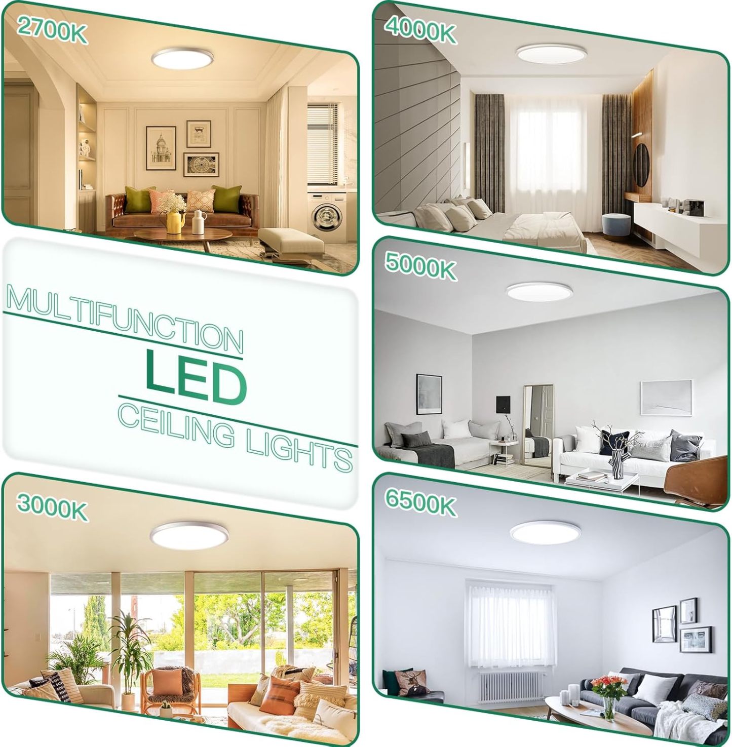 Brightever 4Pack LED Flush Mount Ceiling Light Fixture, 12 Inch 24W, Super Slim 0.67 Inch, 3200LM, Dimmable & 2700K-6500K 5 Color Selectable LED Ceiling Lights for Bedroom