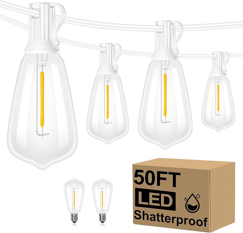Brightever LED Outdoor String Lights 100FT Patio Lights with 52 Shatterproof ST38 Vintage Edison Bulbs, Outside Hanging Light Waterproof for Porch, Deck, Garden, Backyard, Balcony, 2700K Dimmable