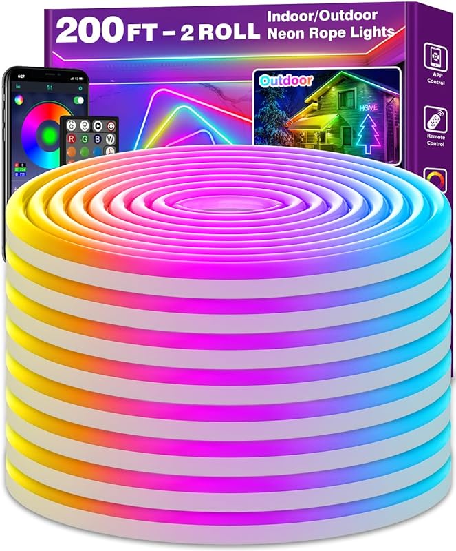 AILBTON 50FT Led Neon Rope Lights Control with App/Remote,Flexible Led Rope Light,Multiple Modes,IP65 Outdoor RGB Lights Waterproof,Music Sync Gaming Led Neon Strip Light for Bedroom Decor (50FT)