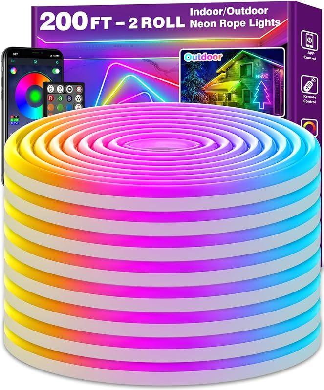 AILBTON 50FT Led Neon Rope Lights Control with App/Remote,Flexible Led Rope Light,Multiple Modes,IP65 Outdoor RGB Lights Waterproof,Music Sync Gaming Led Neon Strip Light for Bedroom Decor (50FT)