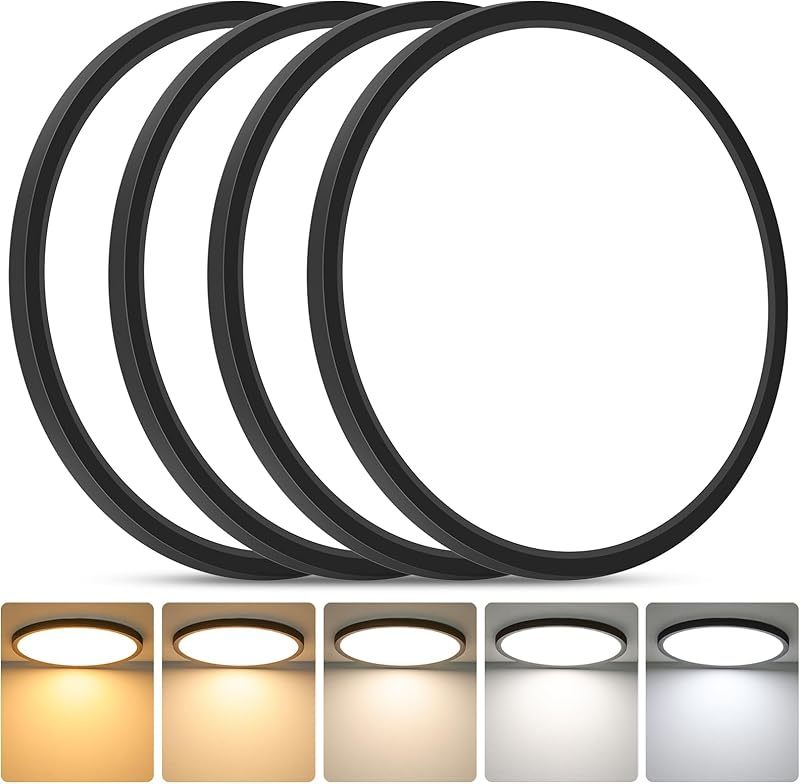 Brightever 4Pack LED Flush Mount Ceiling Light Fixture, 12 Inch 24W, Super Slim 0.67 Inch, 3200LM, Dimmable & 2700K-6500K 5 Color Selectable LED Ceiling Lights for Bedroom