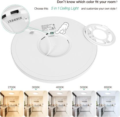 Brightever 4Pack LED Flush Mount Ceiling Light Fixture, 12 Inch 24W, Super Slim 0.67 Inch, 3200LM, Dimmable & 2700K-6500K 5 Color Selectable LED Ceiling Lights for Bedroom