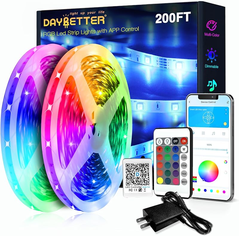 DAYBETTER LED Strip Lights 400ft (4 Rolls of 100ft), Color Changing Lights Strip for Bedroom, Desk, Indoor, Room Bedroom, Girl Boy Brithday Gifts RGB Decor with Remote and 24V Power Supply