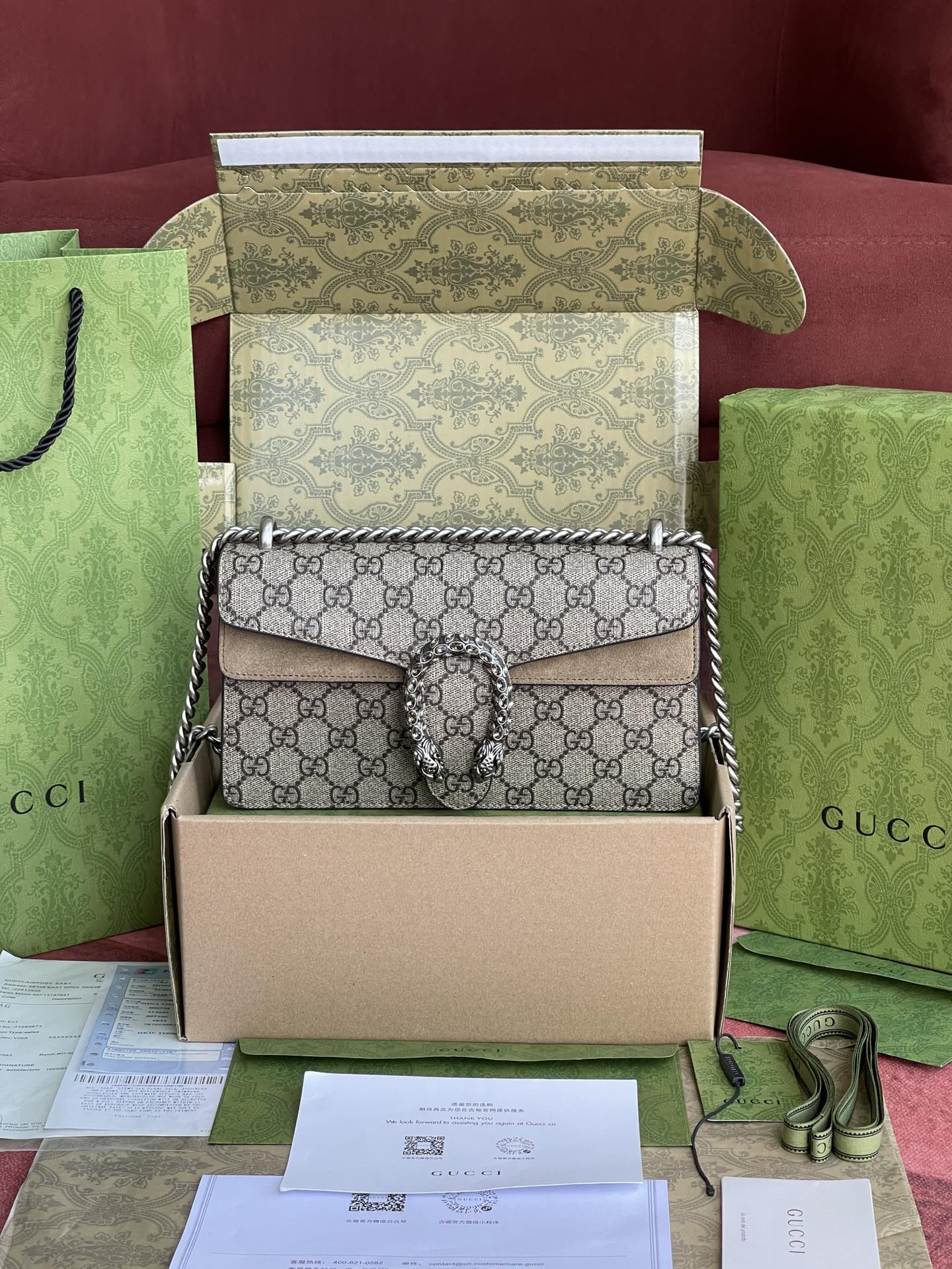 𝘿𝙞𝙤𝙣𝙮𝙨𝙪𝙨 𝙂𝙂酒神系列#499623# 正品皮  尺寸：25*15*8cm  全套最新绿色系列环保包装