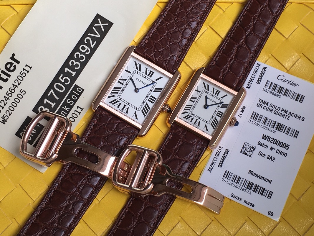 Cartier Solo Tank Ladies' Watch Player Customised Timepiece Authentic Fully Disassembled Moulding Compatible with Genuine Accessories Quenched and Fired Blue Steel Hands Genuine Screws on Case Sides Micro-Curved Profile Matching Authentic Paired with Orig