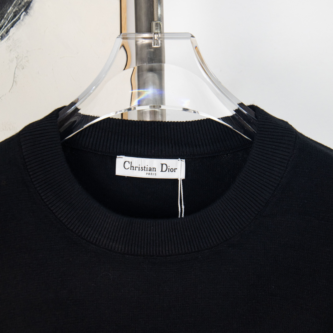 DIOR 2025Fw Classic Simple Casual Pullover Sweater with Flocked Embroidered Logo on the Chest