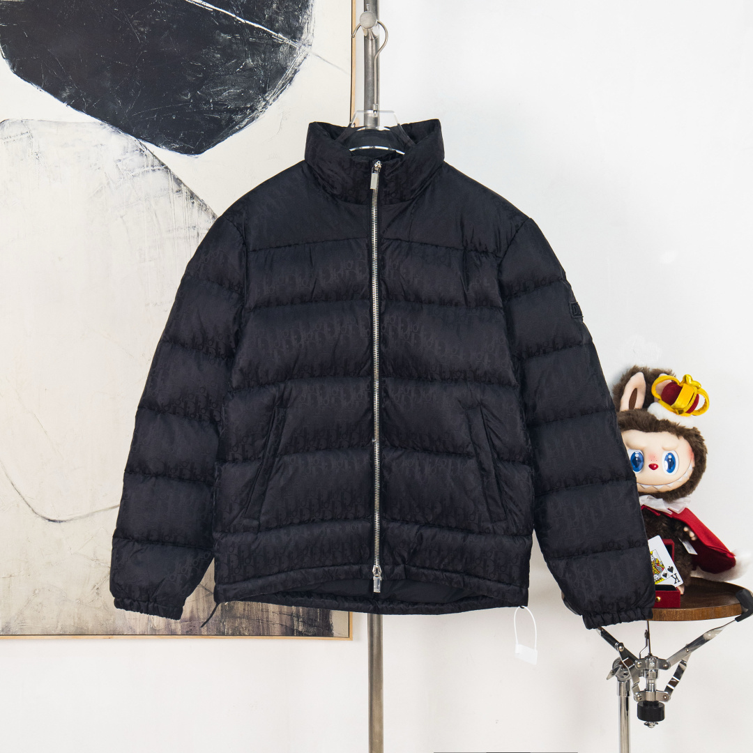 Dior 23FW Oblique monogrammed down jacket with stand-up collar