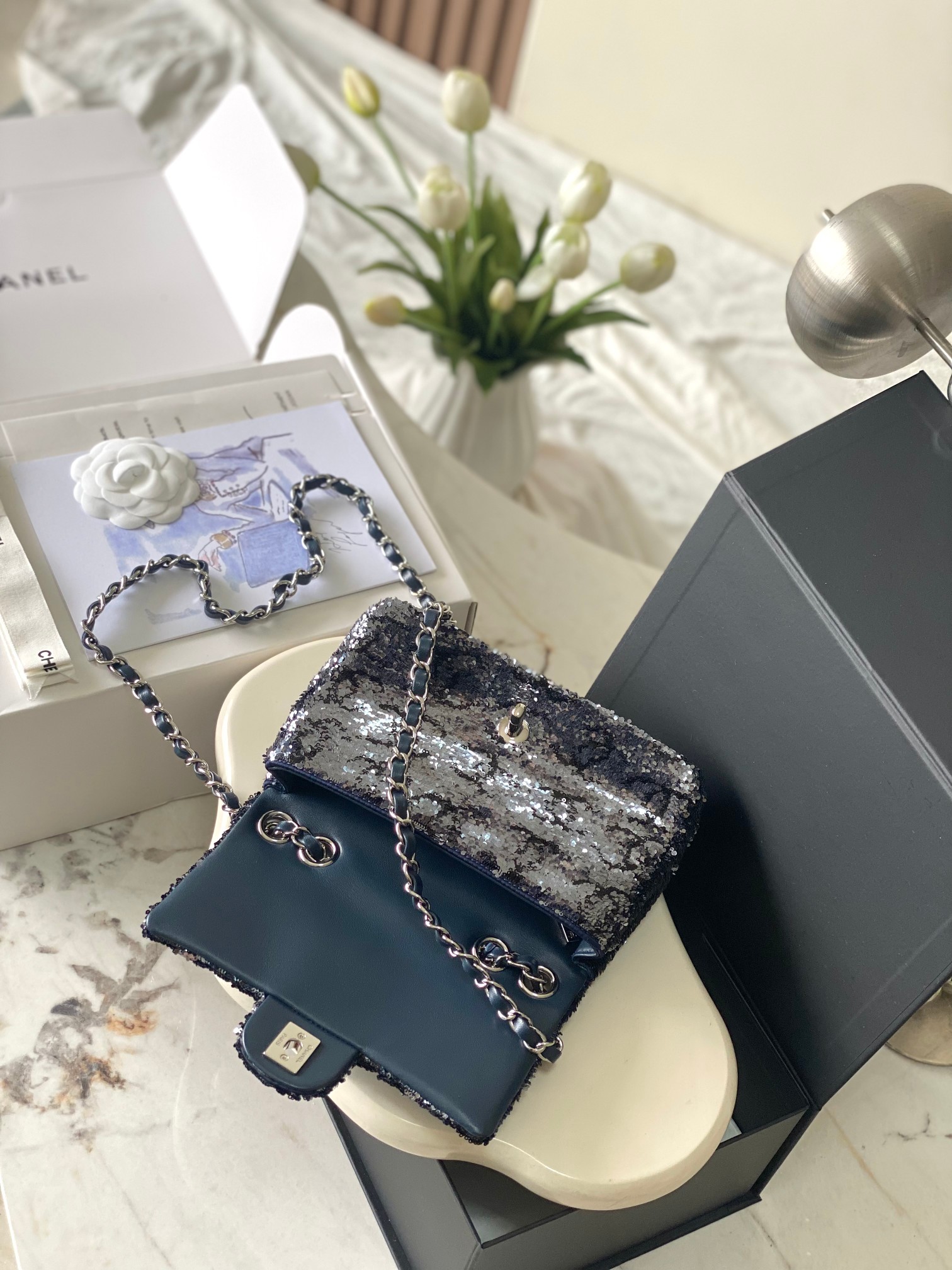 CHANEL MINI CF Sequined Evening Clutch Dimensions: 20x15x7cm Style Number: 4297