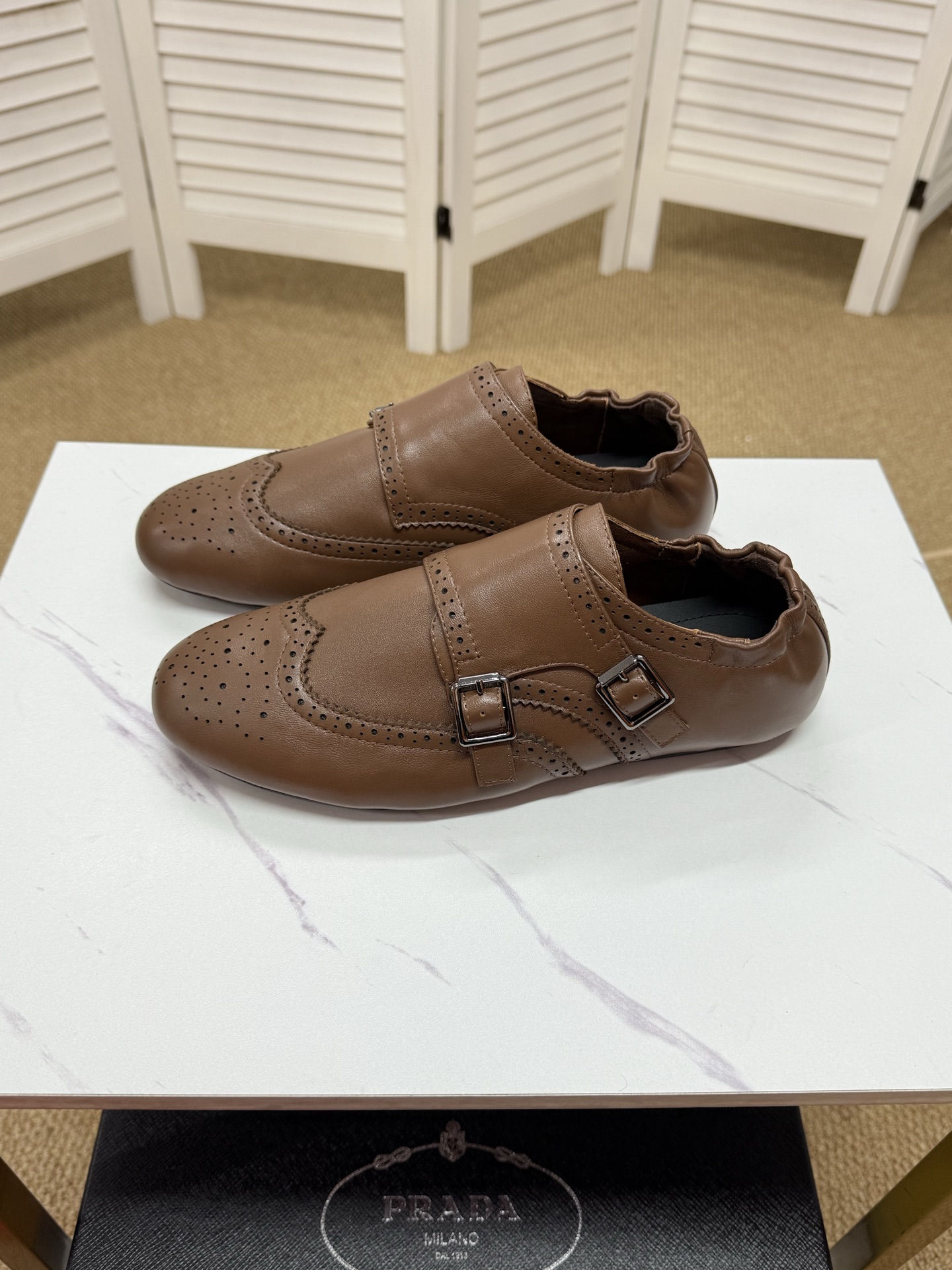 Prada Men's Brogue Double Monk Strap Loafers