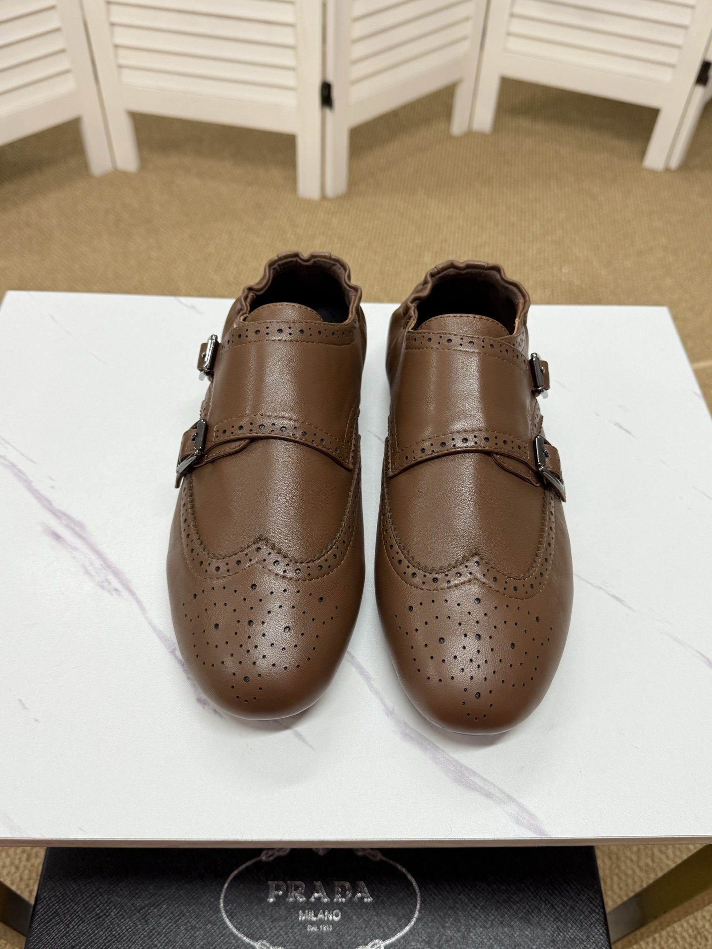 Prada Men's Brogue Double Monk Strap Loafers