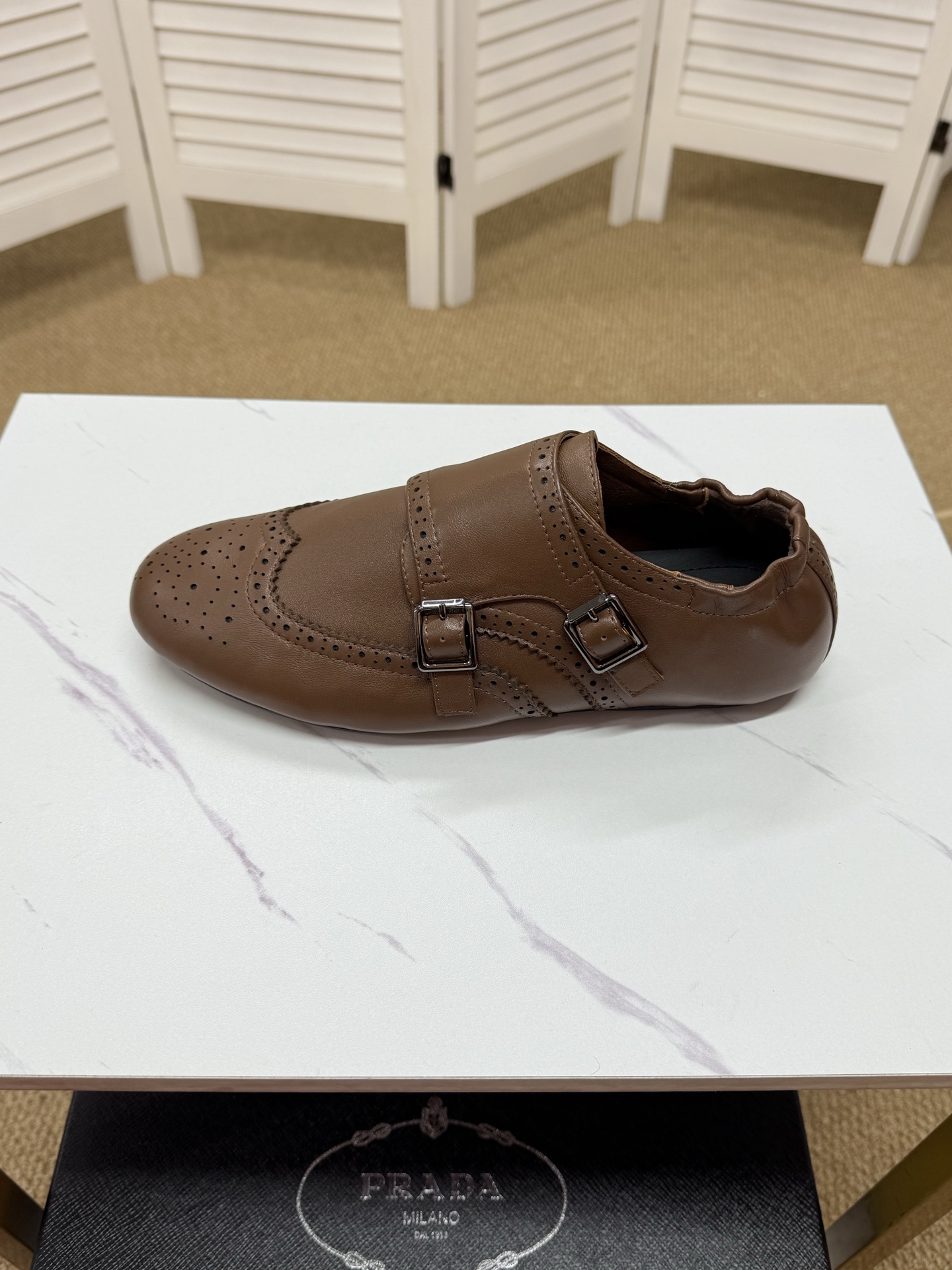 Prada Men's Brogue Double Monk Strap Loafers