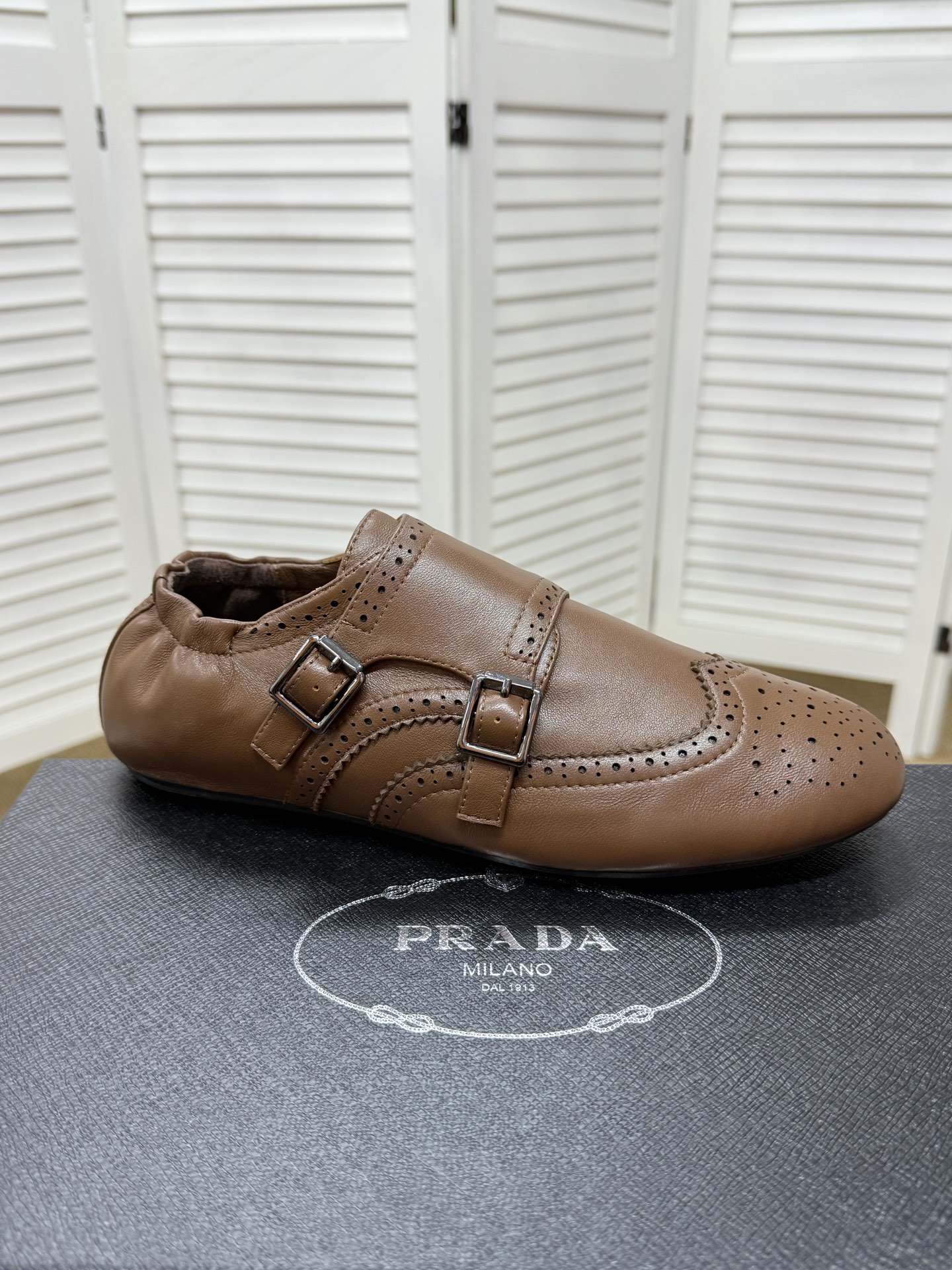 Prada Men's Brogue Double Monk Strap Loafers