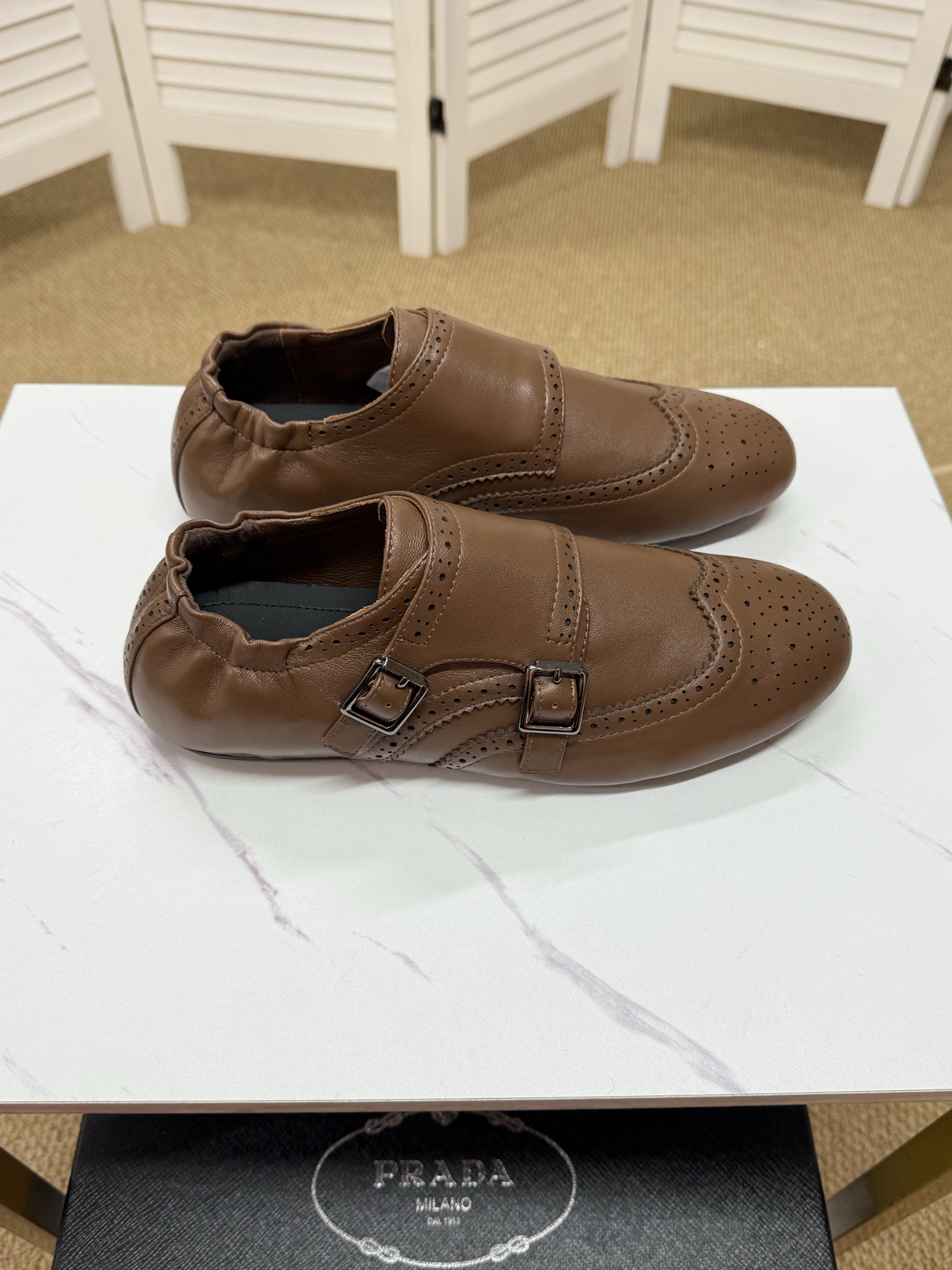 Prada Men's Brogue Double Monk Strap Loafers