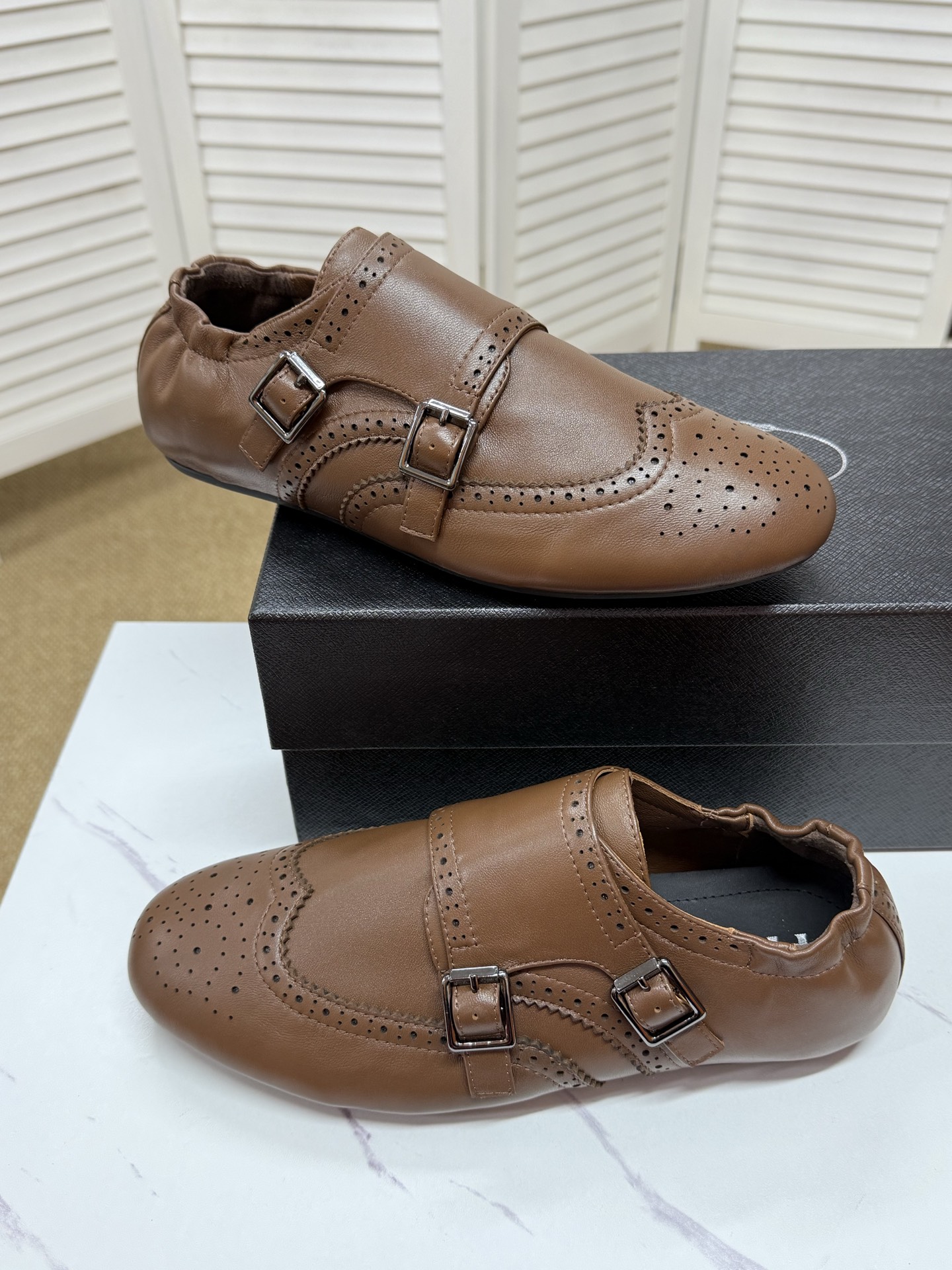 Prada Men's Brogue Double Monk Strap Loafers