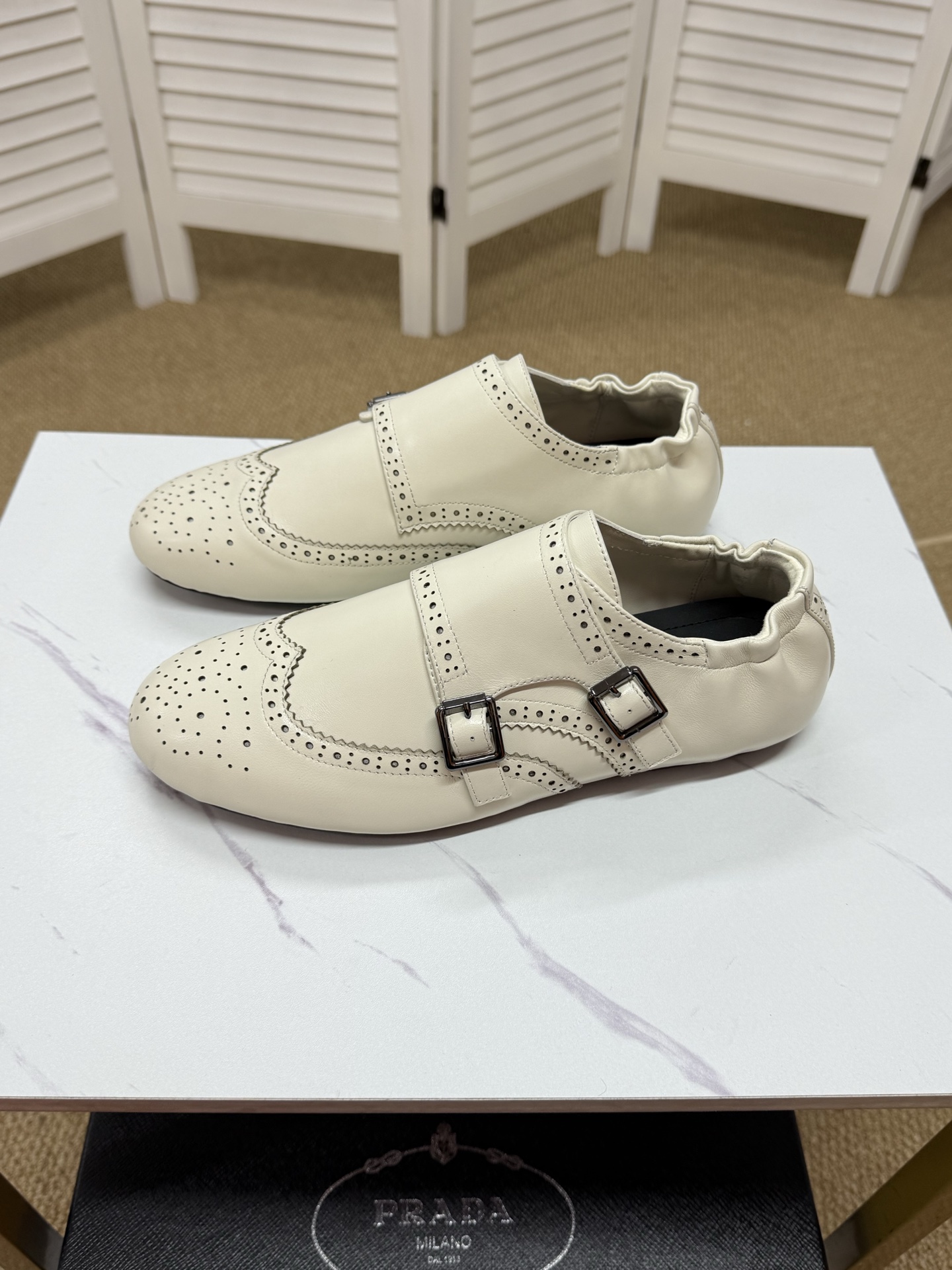 Prada Men's Brogue Double Monk Strap Loafers