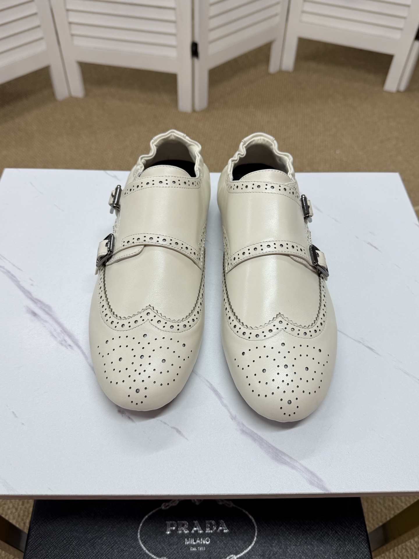 Prada Men's Brogue Double Monk Strap Loafers