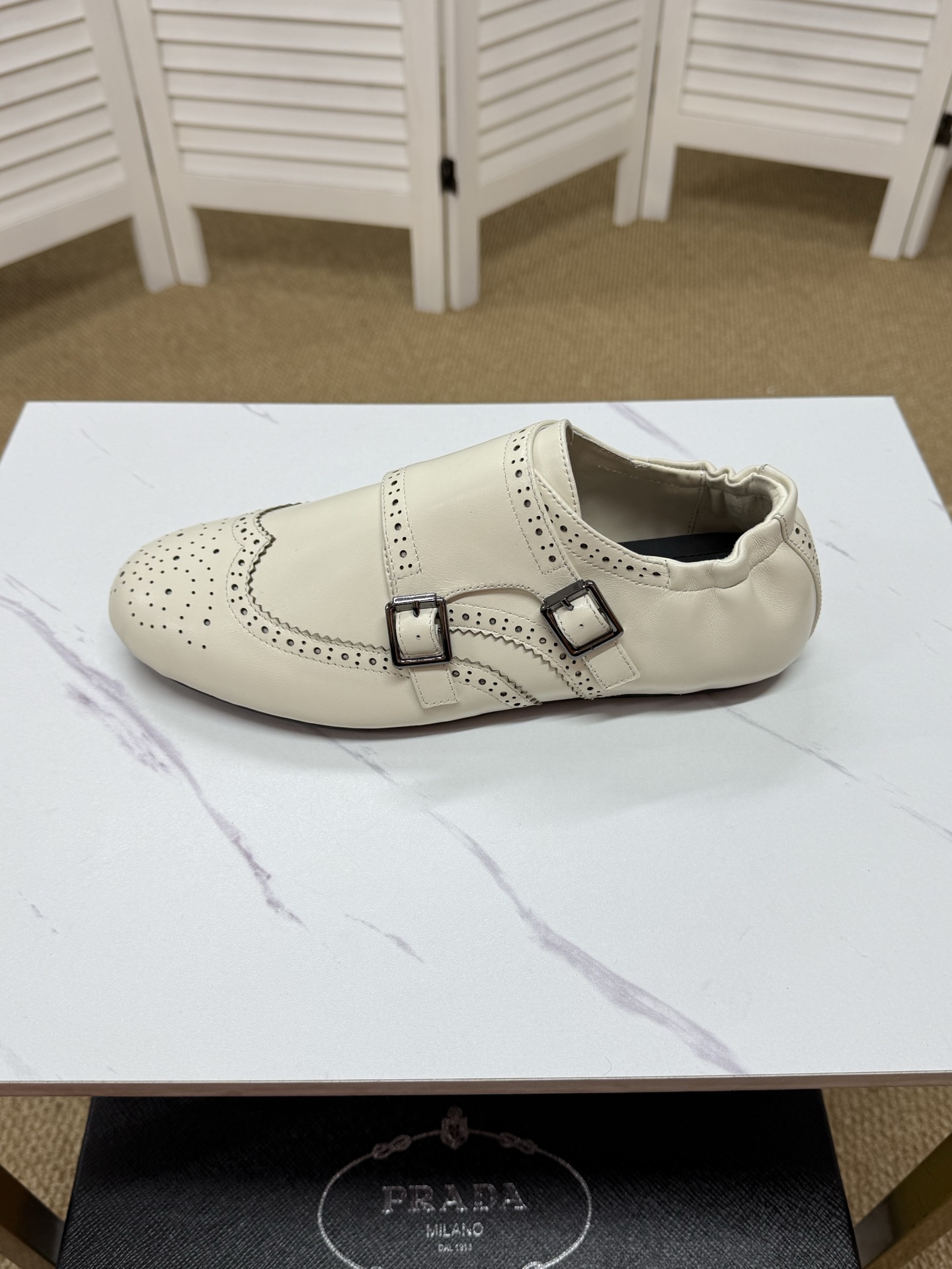 Prada Men's Brogue Double Monk Strap Loafers