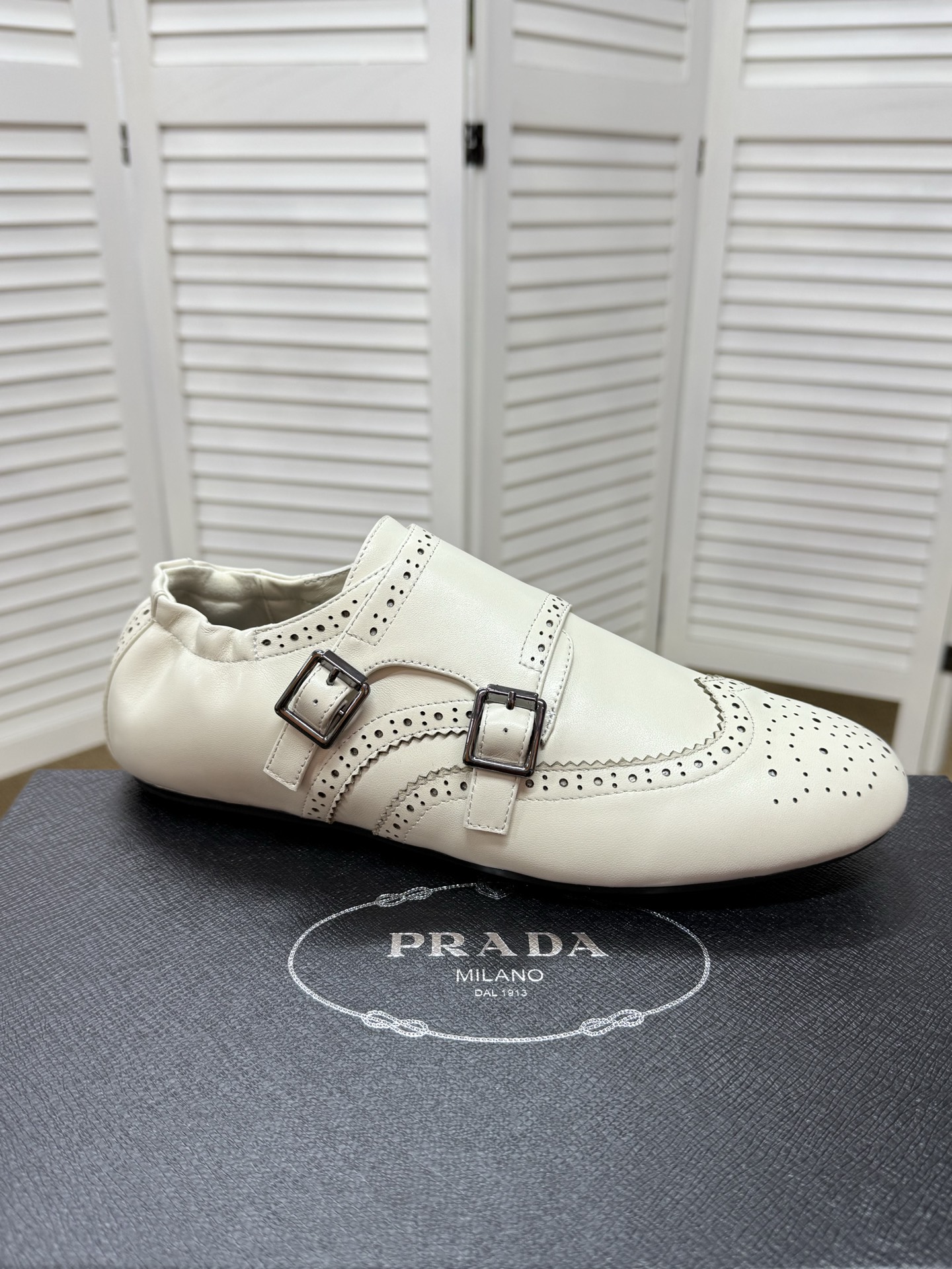 Prada Men's Brogue Double Monk Strap Loafers