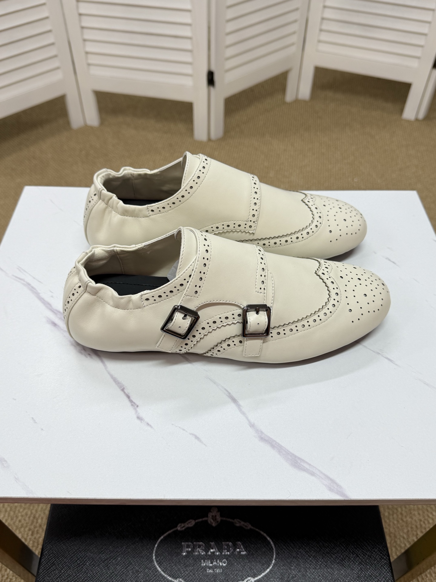 Prada Men's Brogue Double Monk Strap Loafers