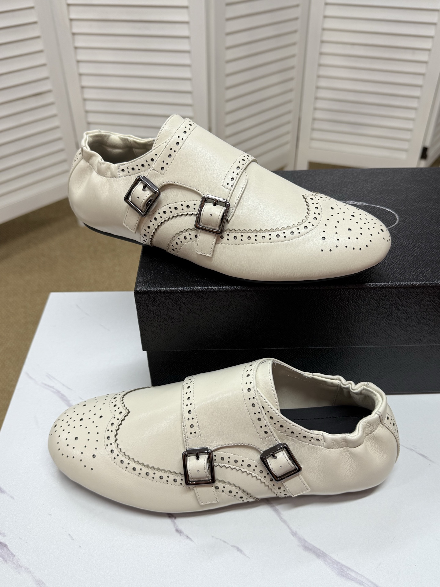 Prada Men's Brogue Double Monk Strap Loafers