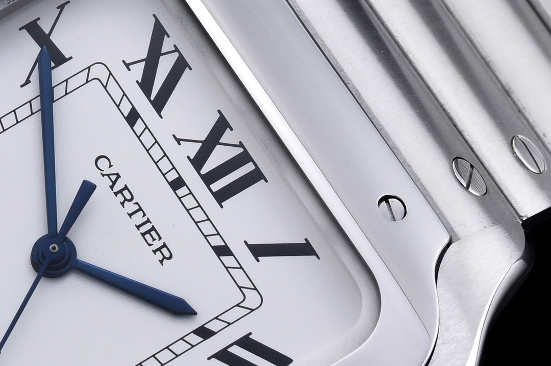 Cartier Santos Sapphire crystal, stainless steel bracelet, calfskin leather strap