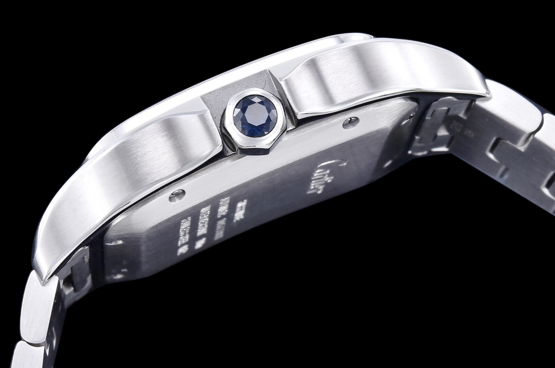 Cartier Santos Sapphire crystal, stainless steel bracelet, calfskin leather strap