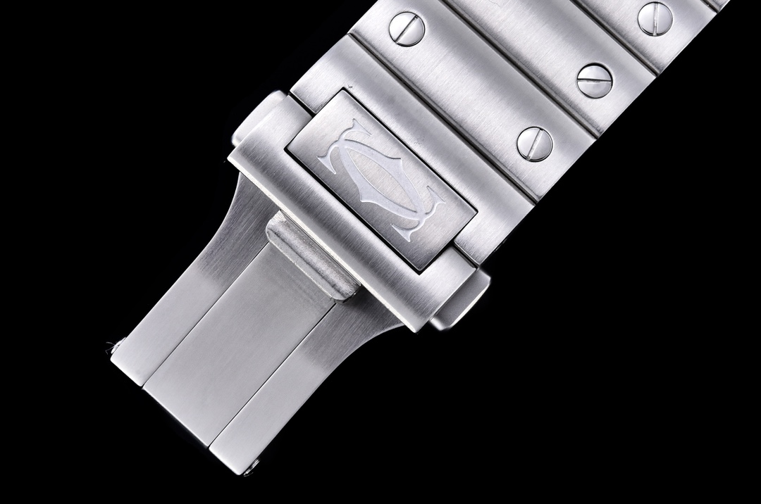 Cartier Santos Sapphire crystal, stainless steel bracelet, calfskin leather strap