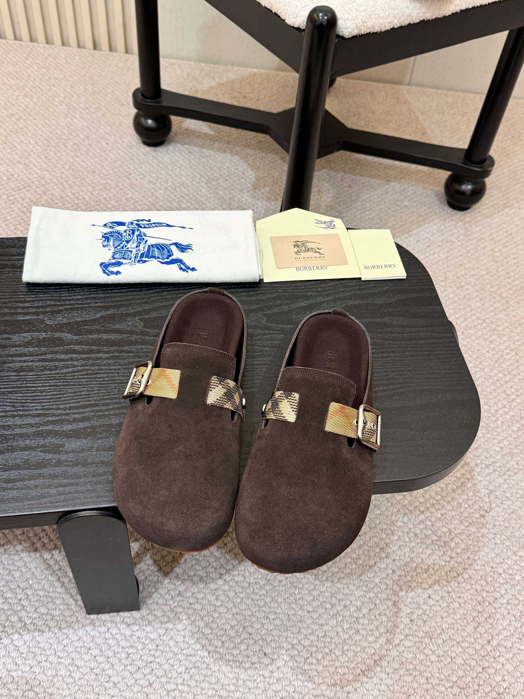 Burberry Suede Monk Strap Mules