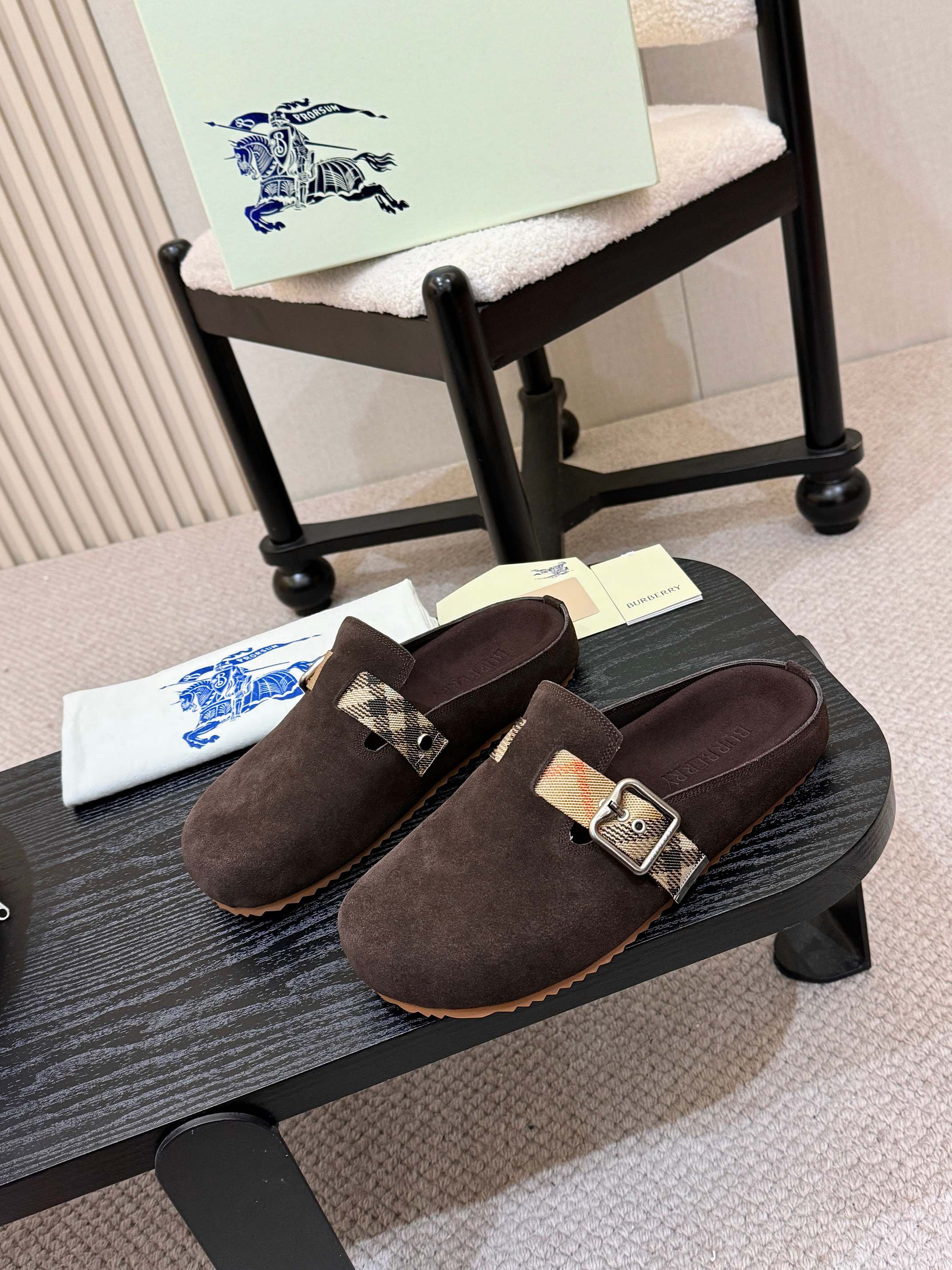 Burberry Suede Monk Strap Mules