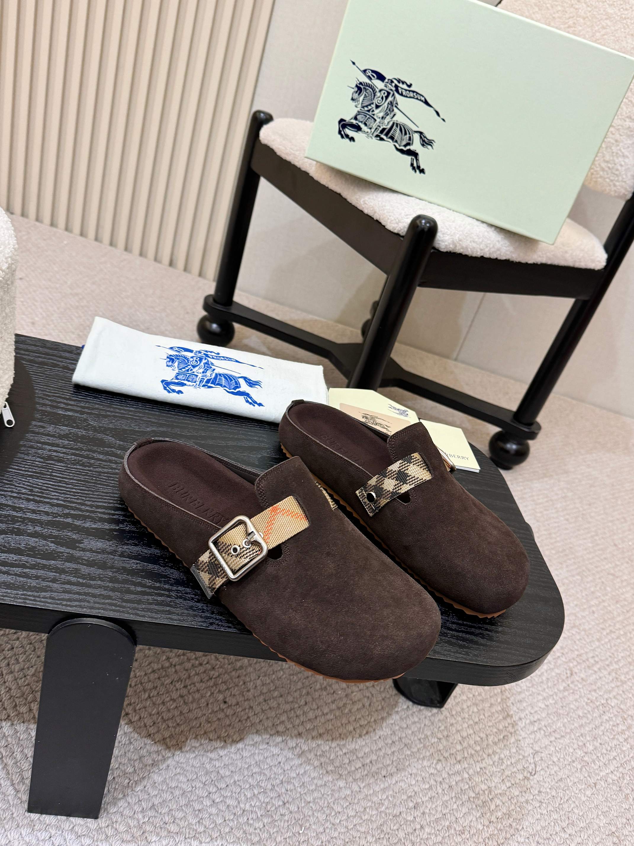 Burberry Suede Monk Strap Mules