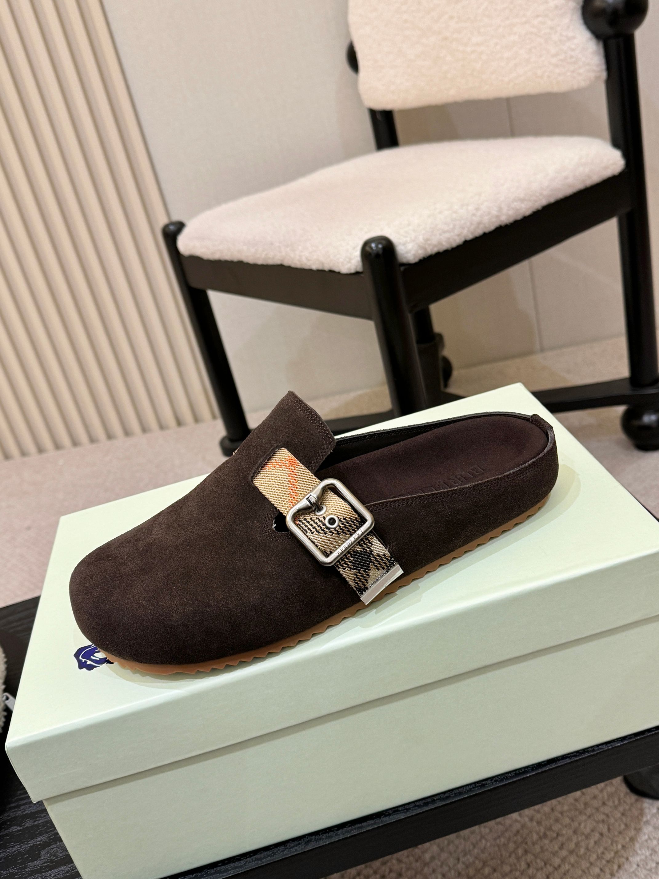 Burberry Suede Monk Strap Mules