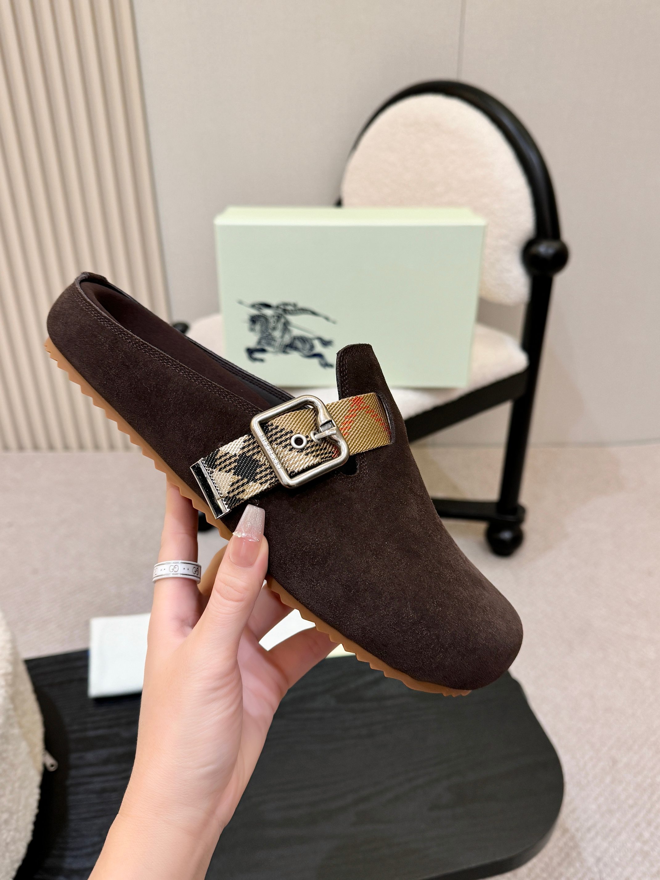 Burberry Suede Monk Strap Mules