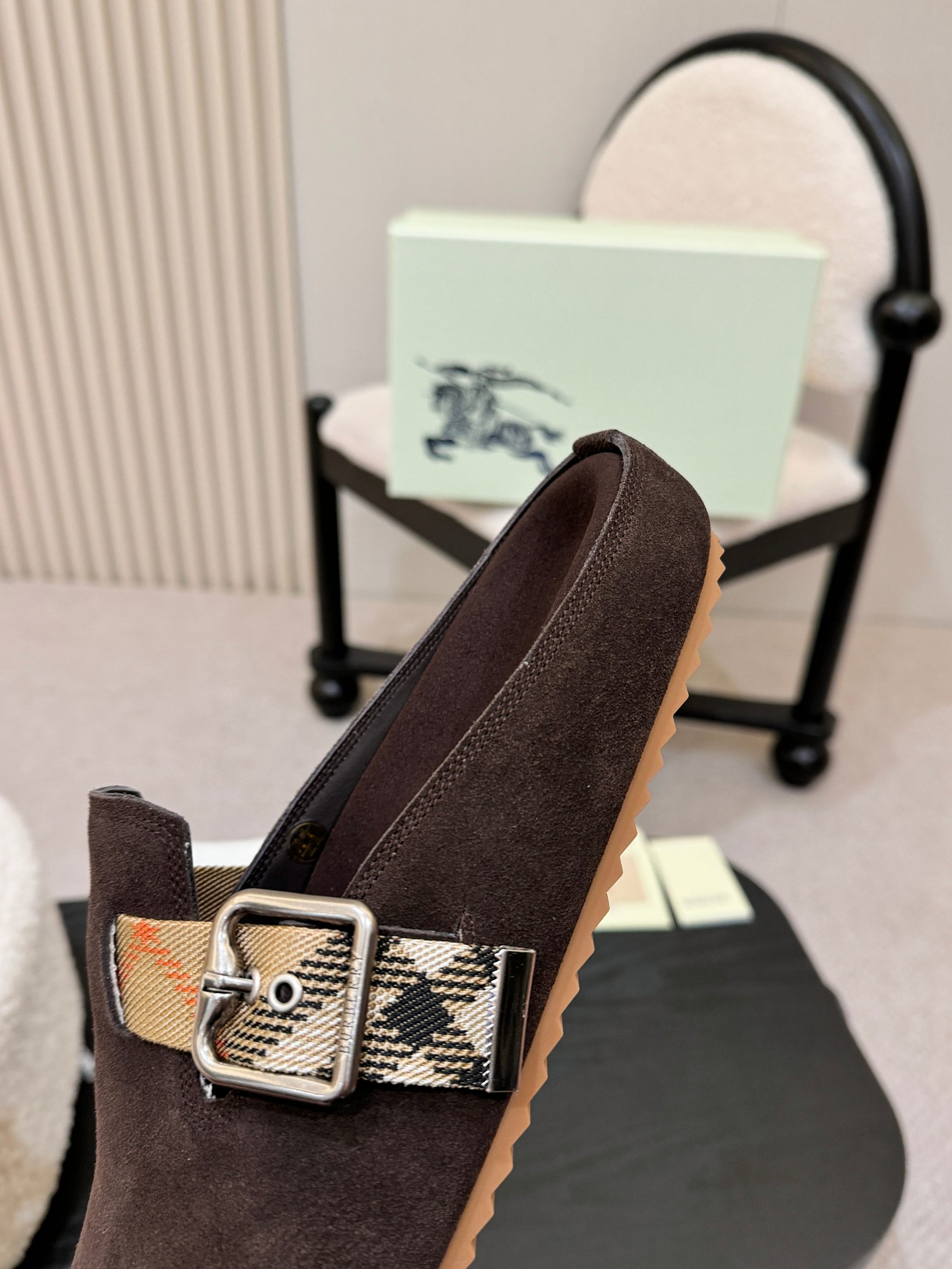 Burberry Suede Monk Strap Mules