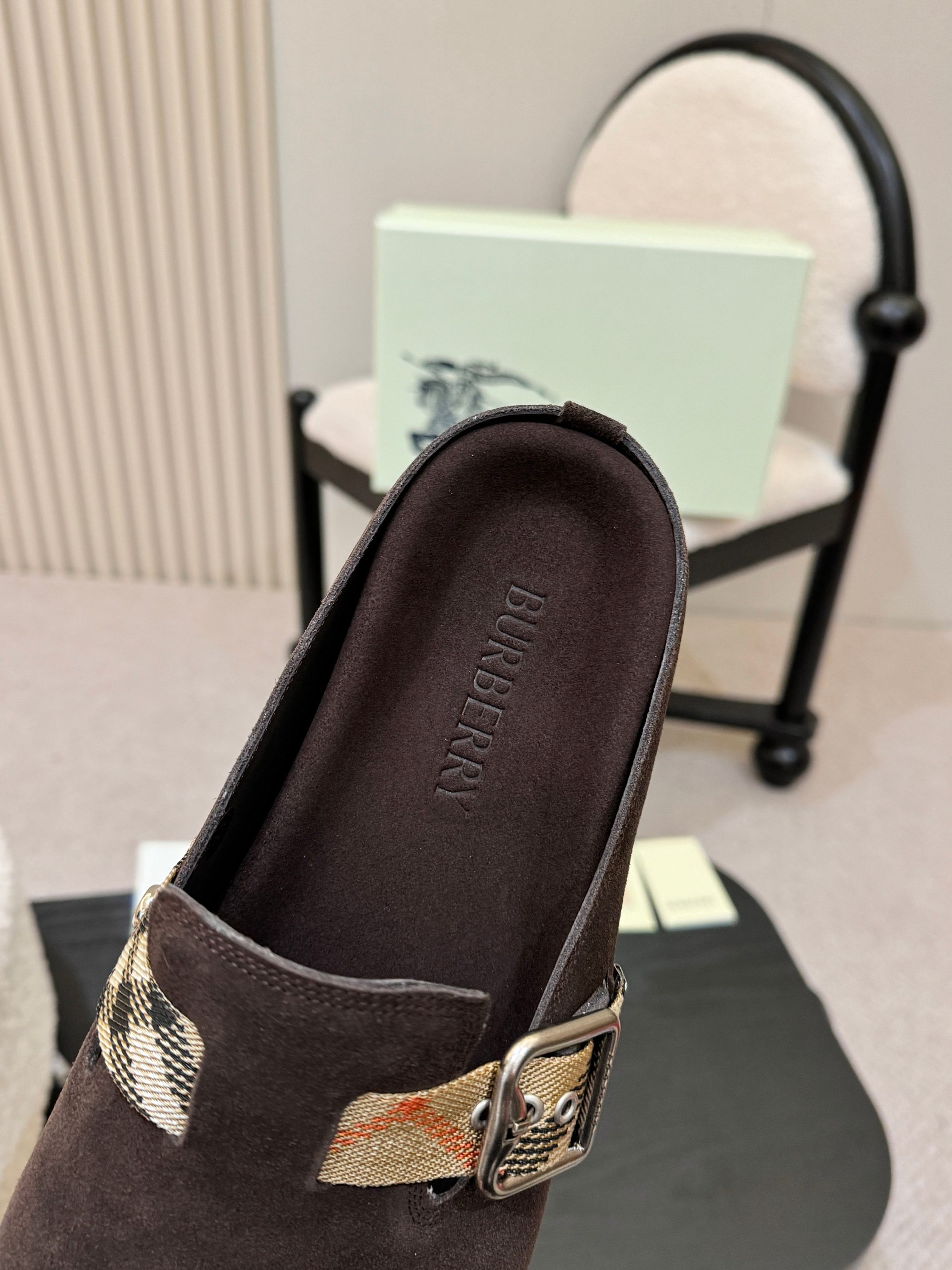 Burberry Suede Monk Strap Mules
