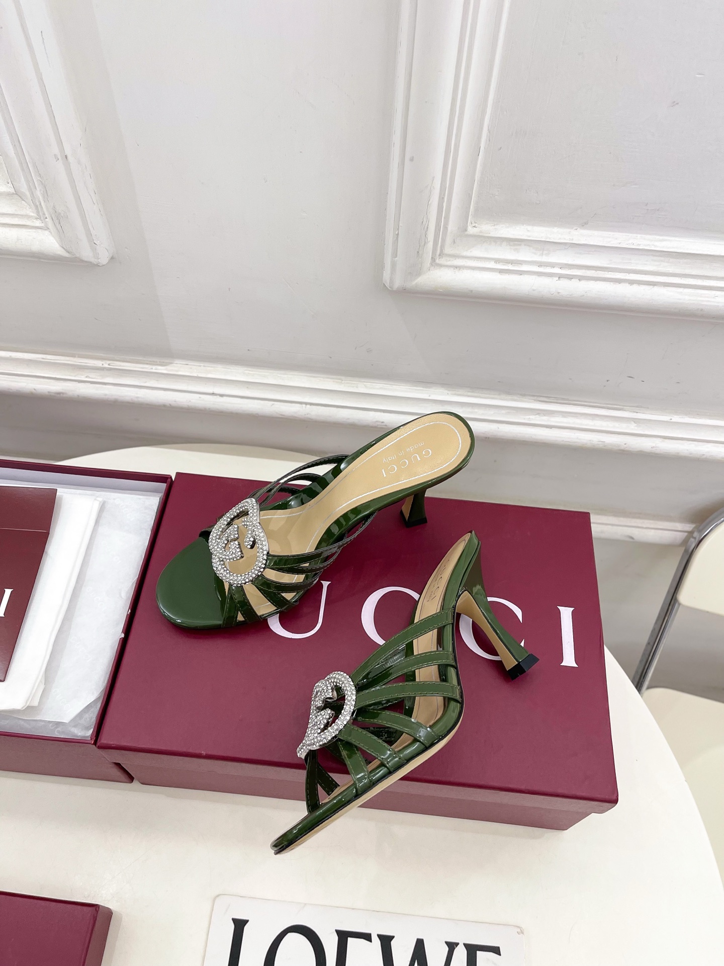 Gucci New Arrival Classic Rhinestone Thin-Strap High-Heel Sandals