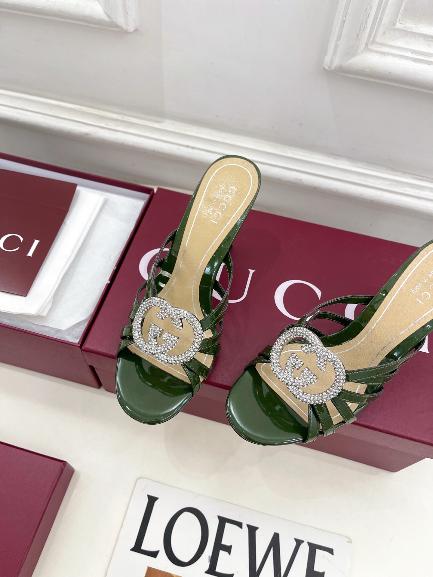 Gucci New Arrival Classic Rhinestone Thin-Strap High-Heel Sandals