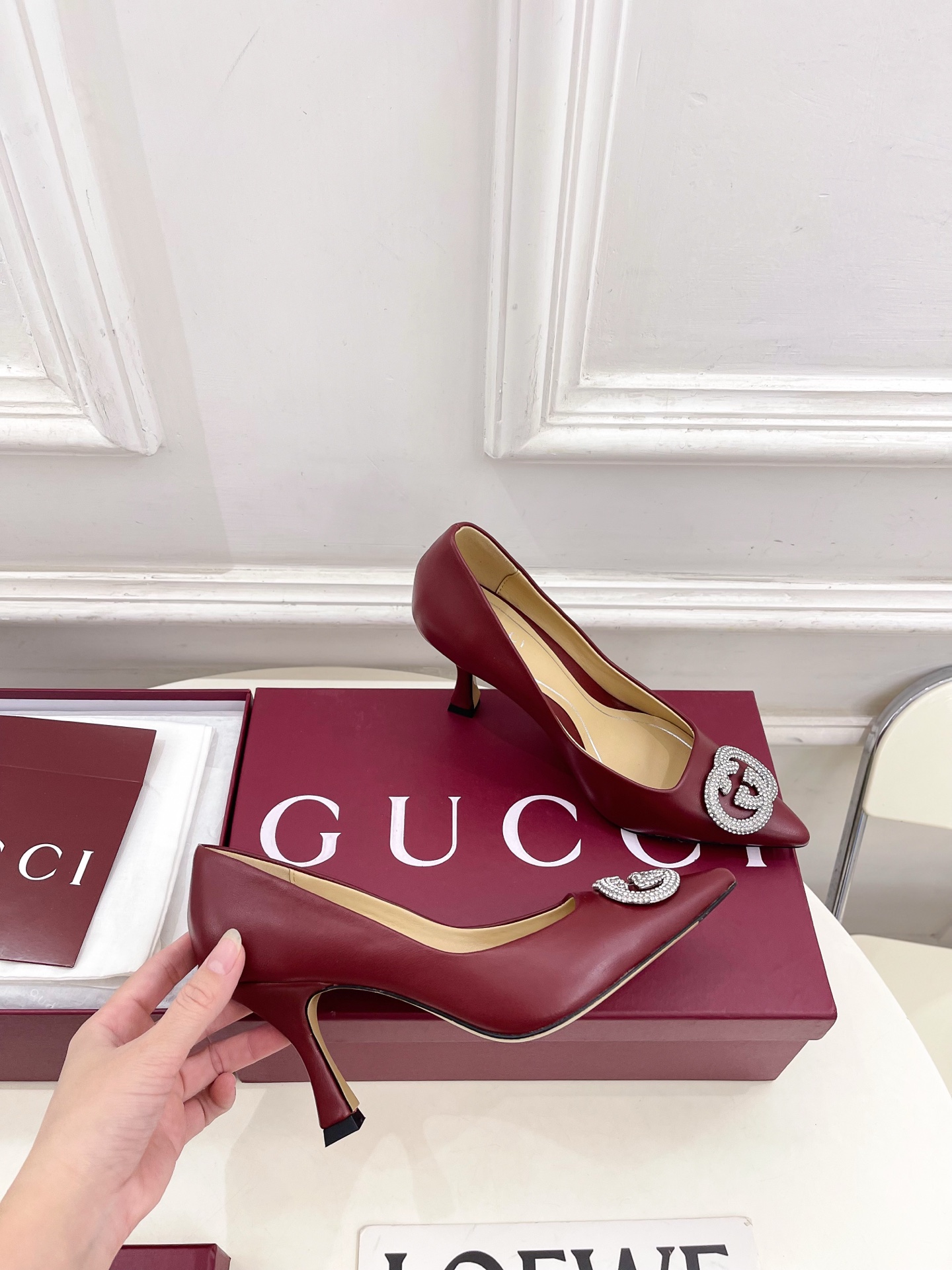 Gucci New Arrival Classic Rhinestone Pointed-Toe High Heels