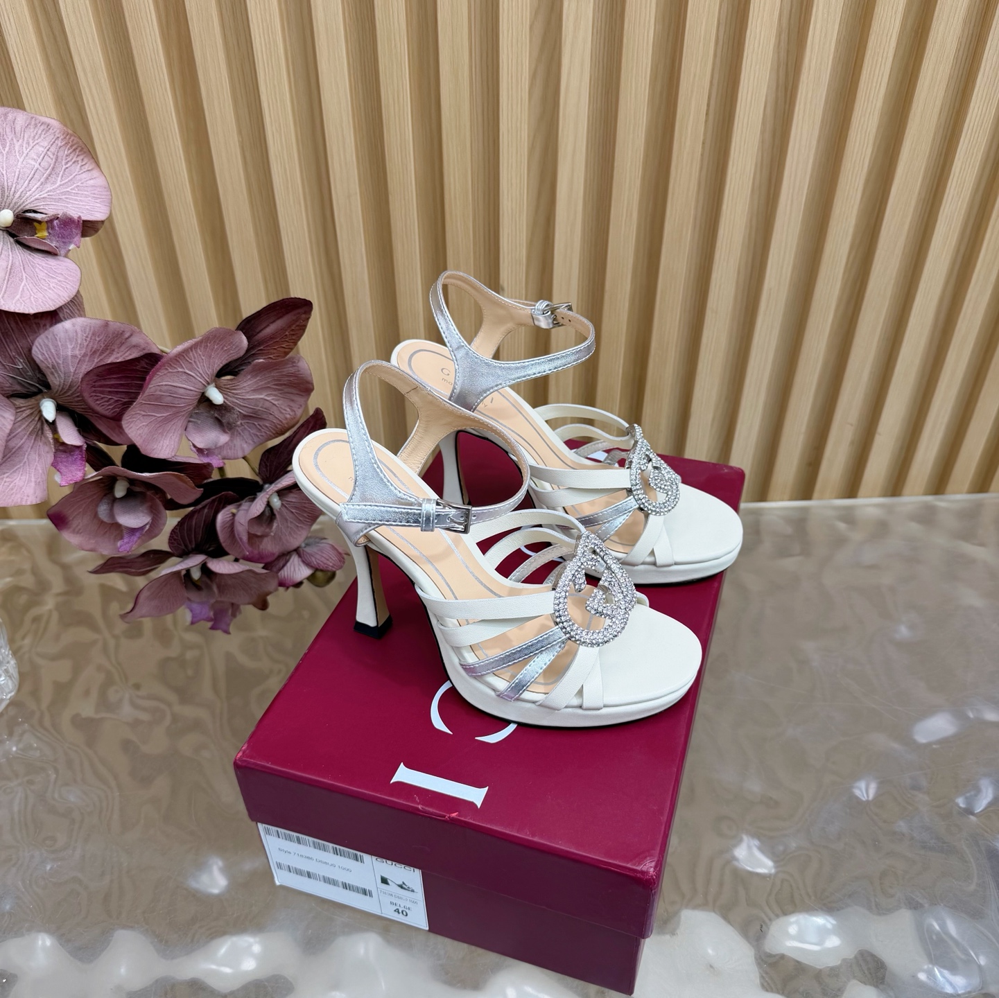 Gucci 2026 New Arrival Pre-Spring Rhinestone Thin-Strap High-Heel Platform Sandals