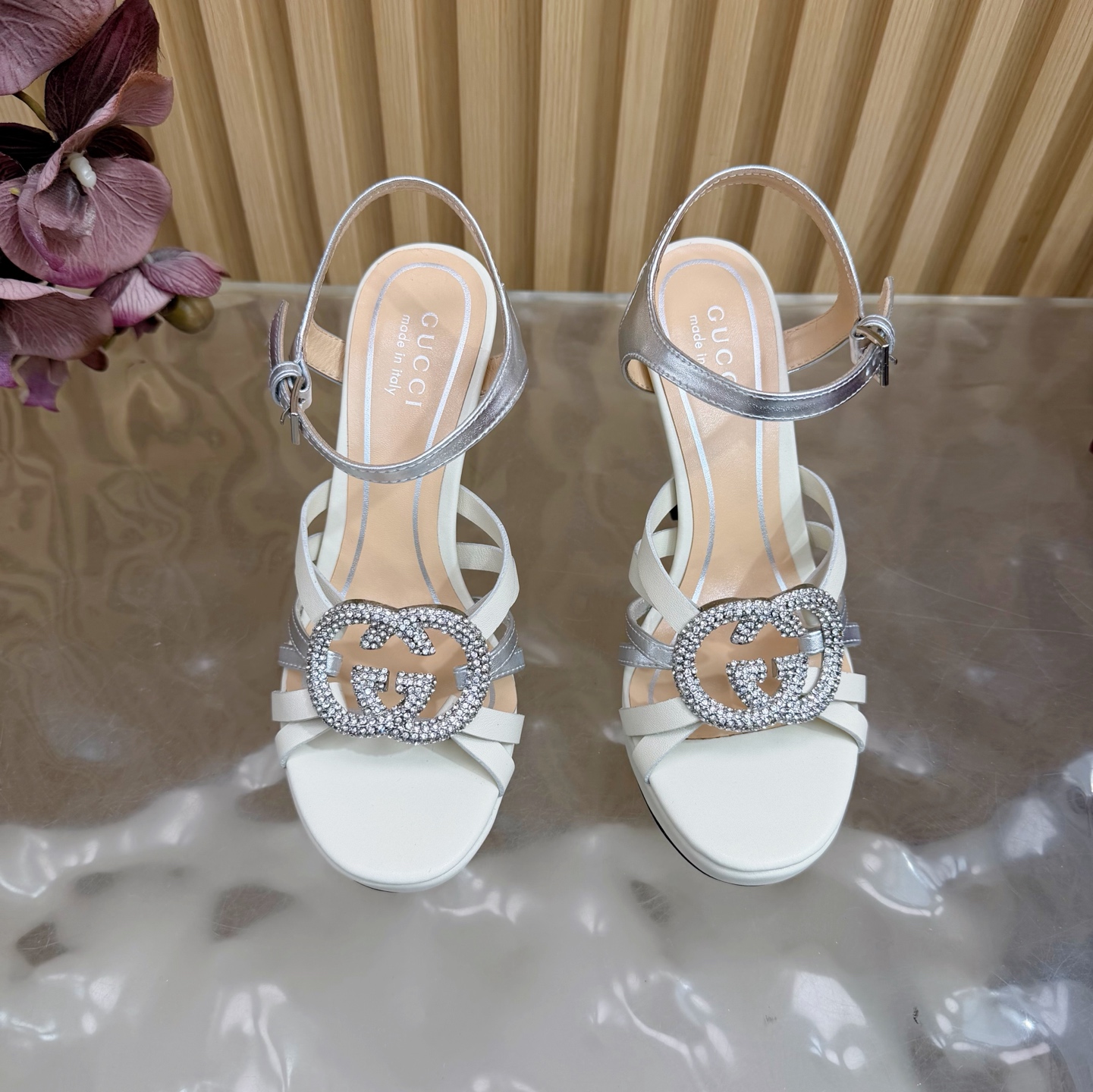 Gucci 2026 New Arrival Pre-Spring Rhinestone Thin-Strap High-Heel Platform Sandals