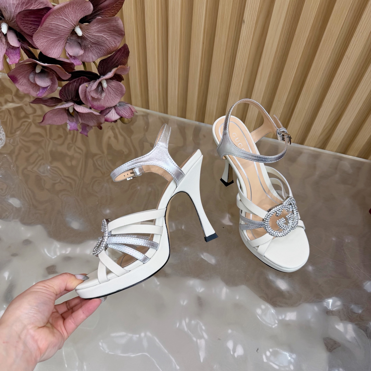 Gucci 2026 New Arrival Pre-Spring Rhinestone Thin-Strap High-Heel Platform Sandals
