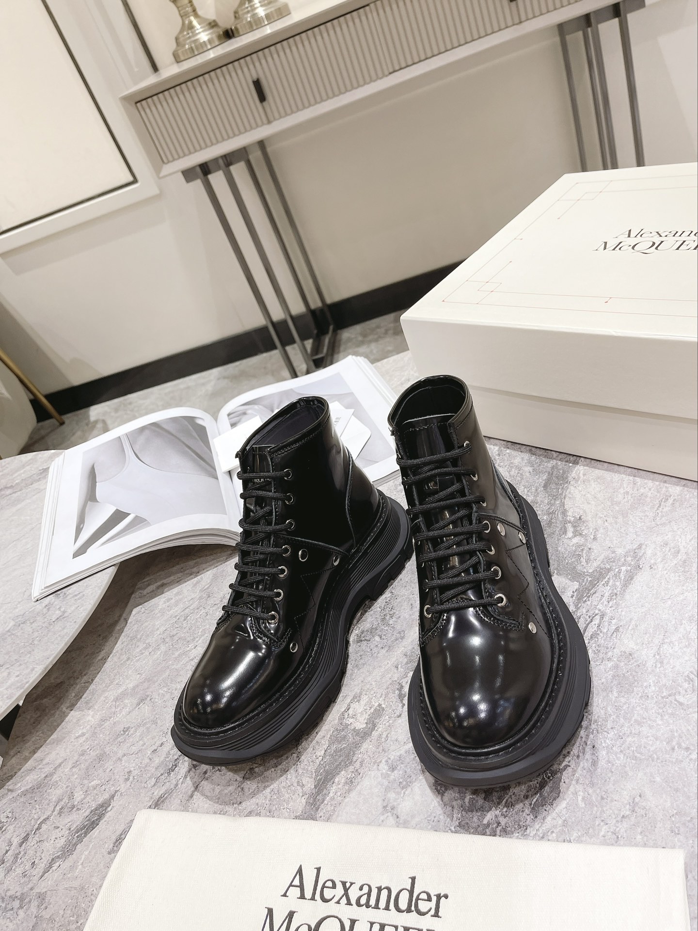 Alexander McQueen Tread Slick Patent Leather Boot
