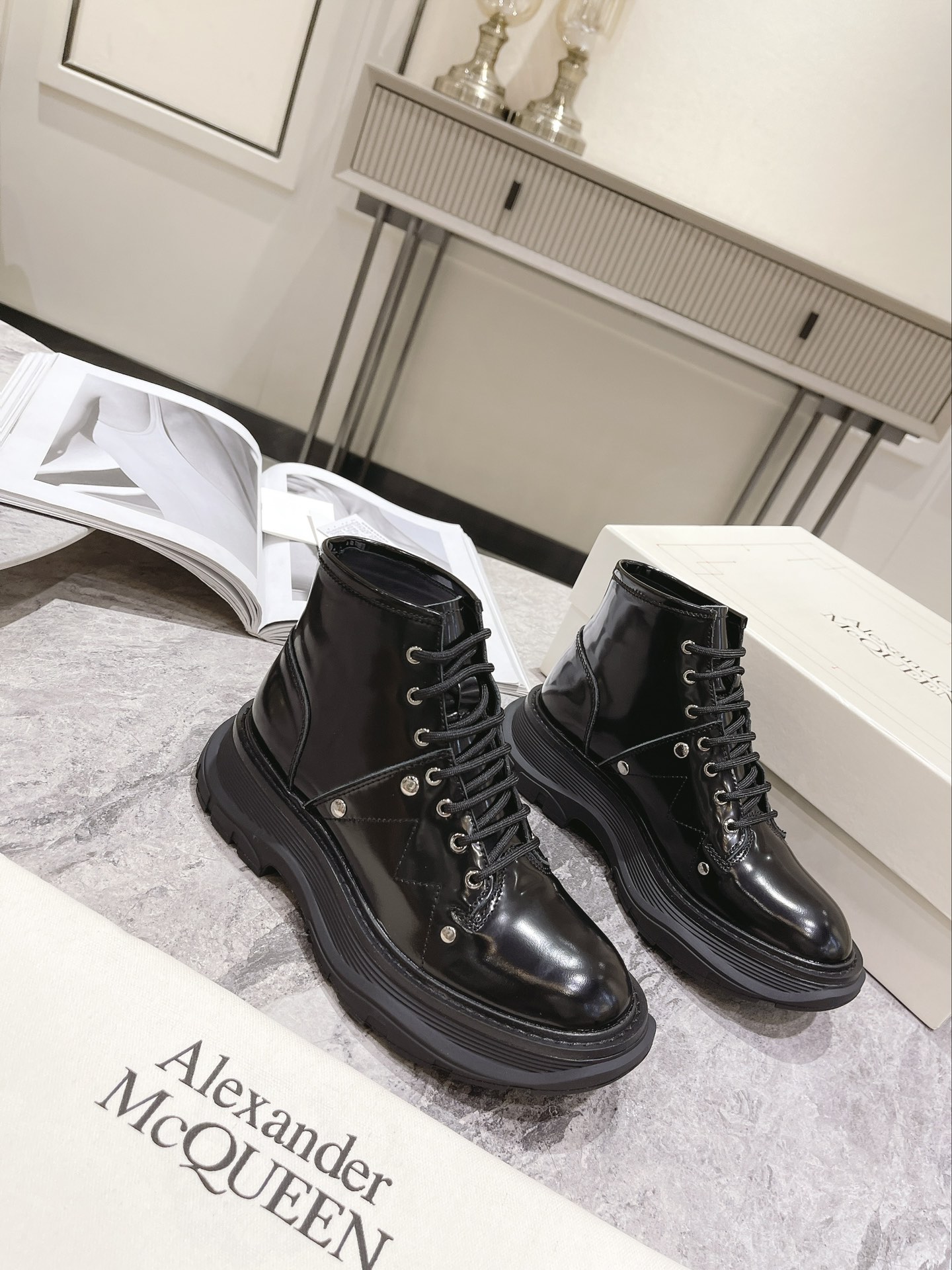 Alexander McQueen Tread Slick Patent Leather Boot