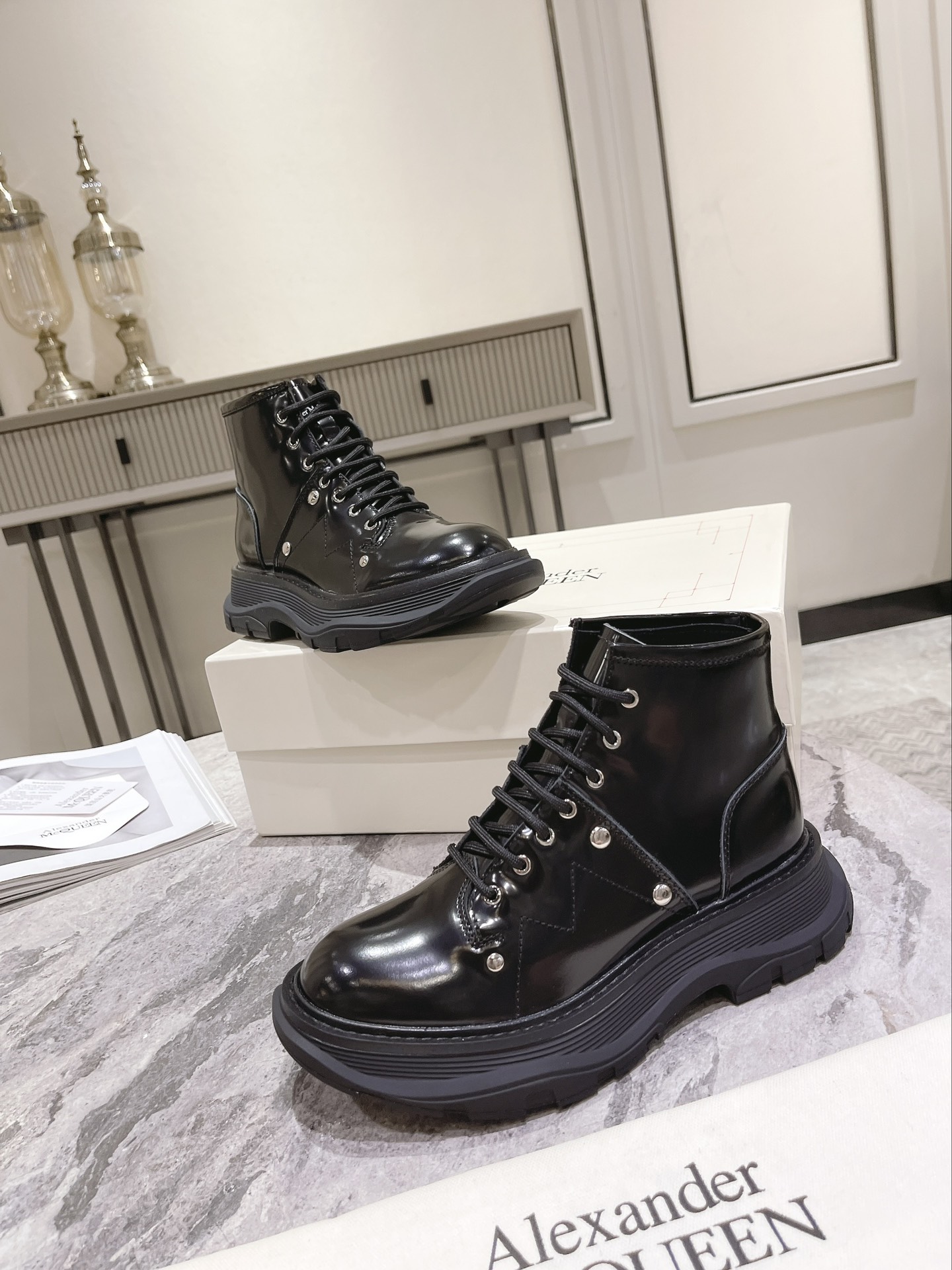 Alexander McQueen Tread Slick Patent Leather Boot