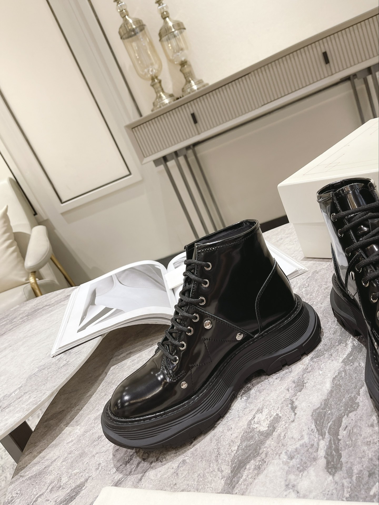 Alexander McQueen Tread Slick Patent Leather Boot