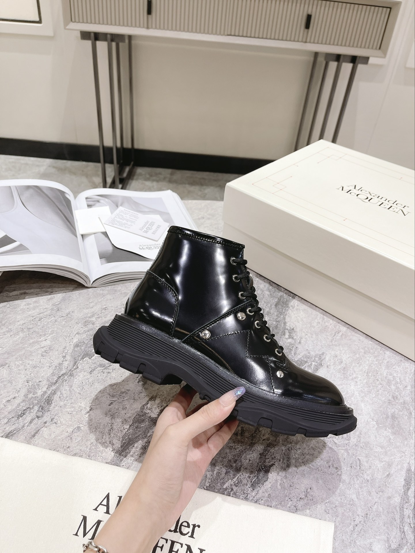 Alexander McQueen Tread Slick Patent Leather Boot