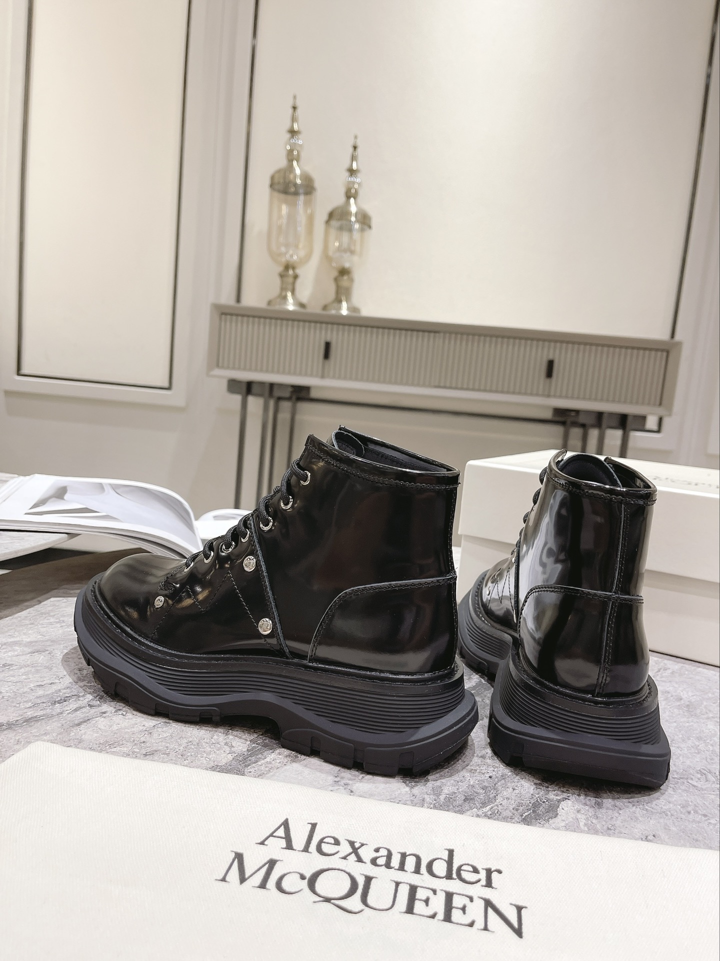 Alexander McQueen Tread Slick Patent Leather Boot