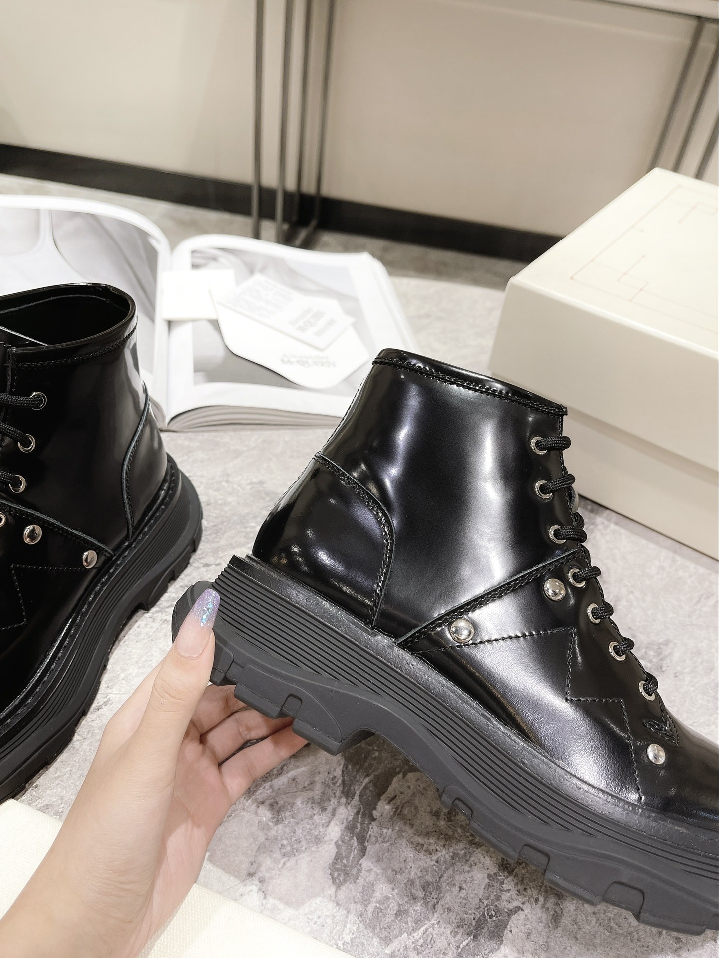 Alexander McQueen Tread Slick Patent Leather Boot